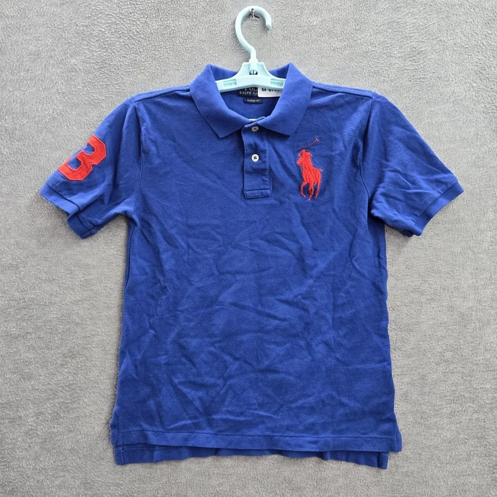 Polo Ralph Lauren Boys M Blue Big Pony Logo Embroidered Classic Fit Collar